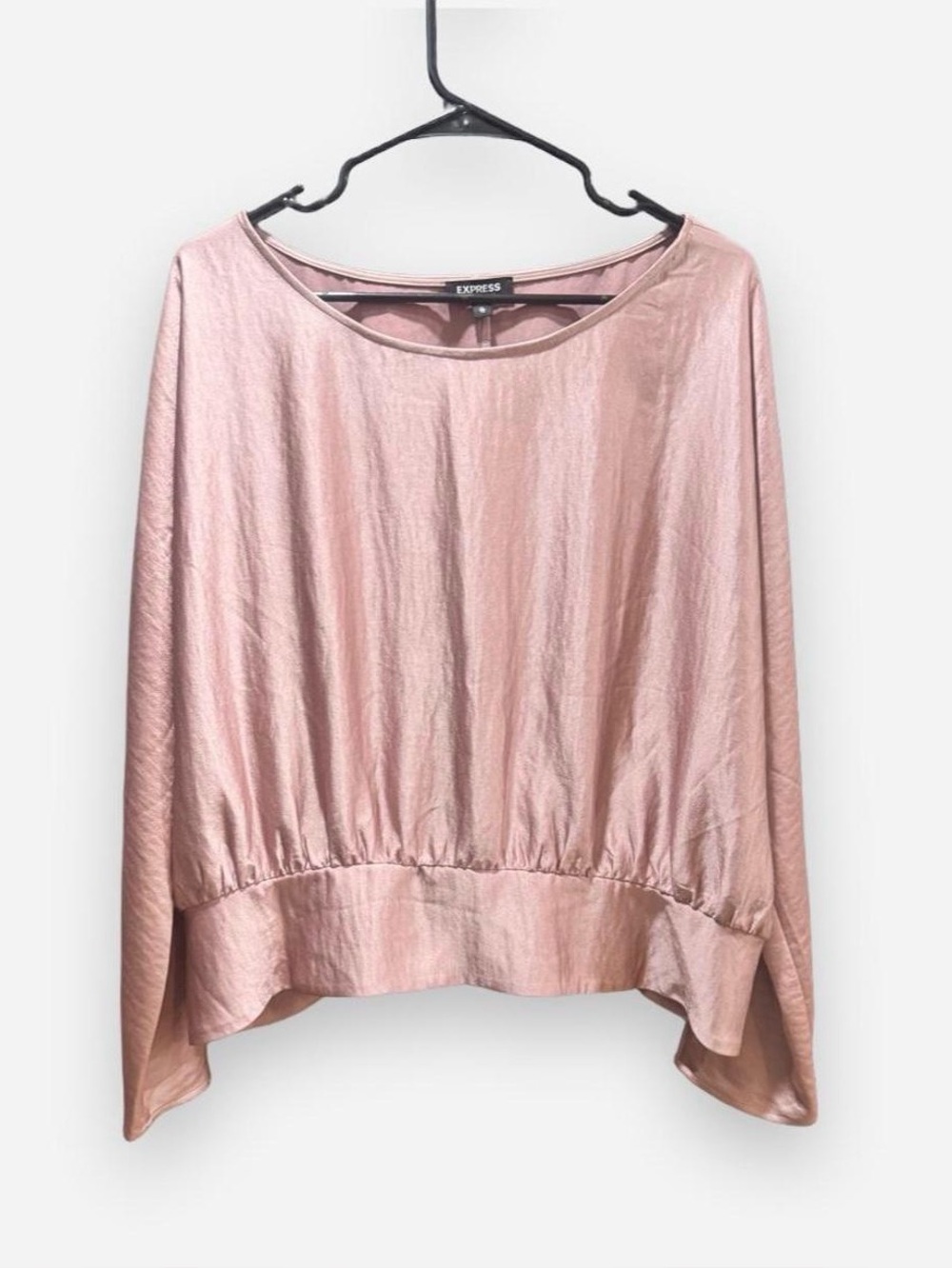 NWT Express Rose Pink Satin Shimmer Smocked Waist Blouse 🌸✨ XL